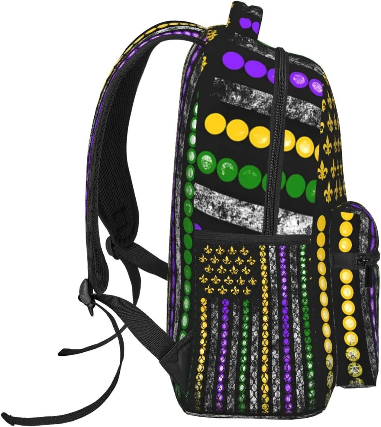Mardi Gras American Flag Party Beads Backpack Casual Laptop Backpack Lightweight Double Shoulder Bag Travel Daypack For Women Men