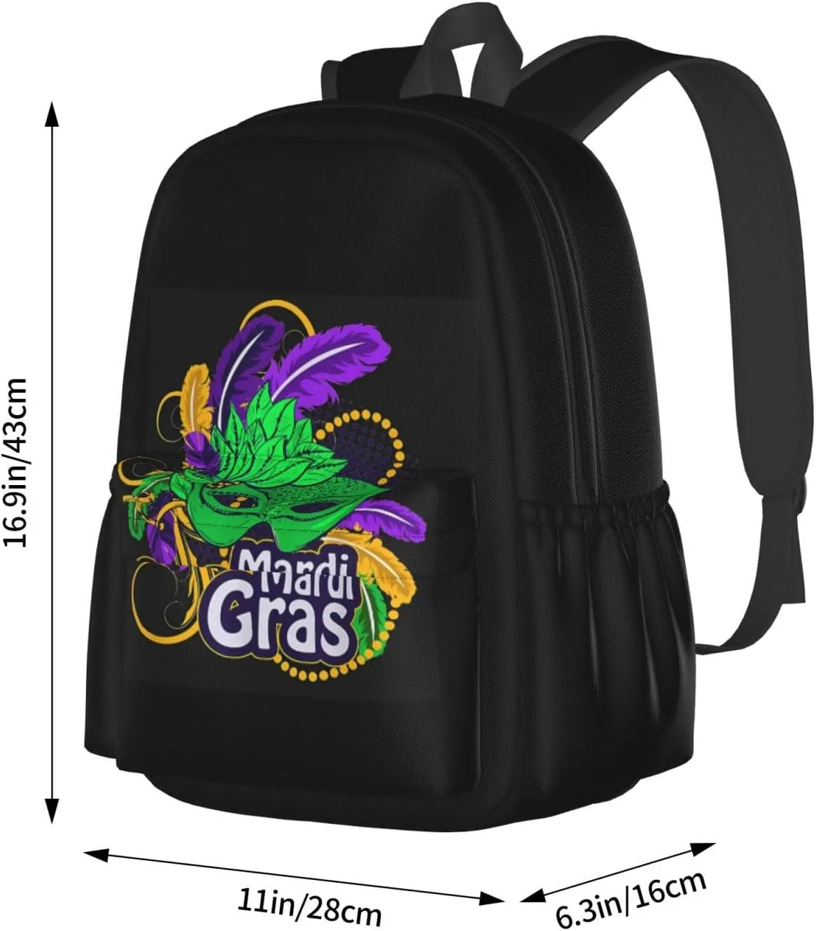 Mardi Gras Beads Mask Feathers Backpack Casual Laptop Backpack Large Capacity Double Shoulder Bag Travel Daypack For Women Men