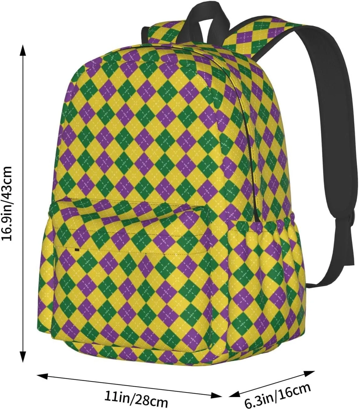 Mardi Gras Carnival Purple Green Lily Flower Backpack Casual Laptop Backpack Large Capacity Double Shoulder Bag Travel Daypack For Women Men