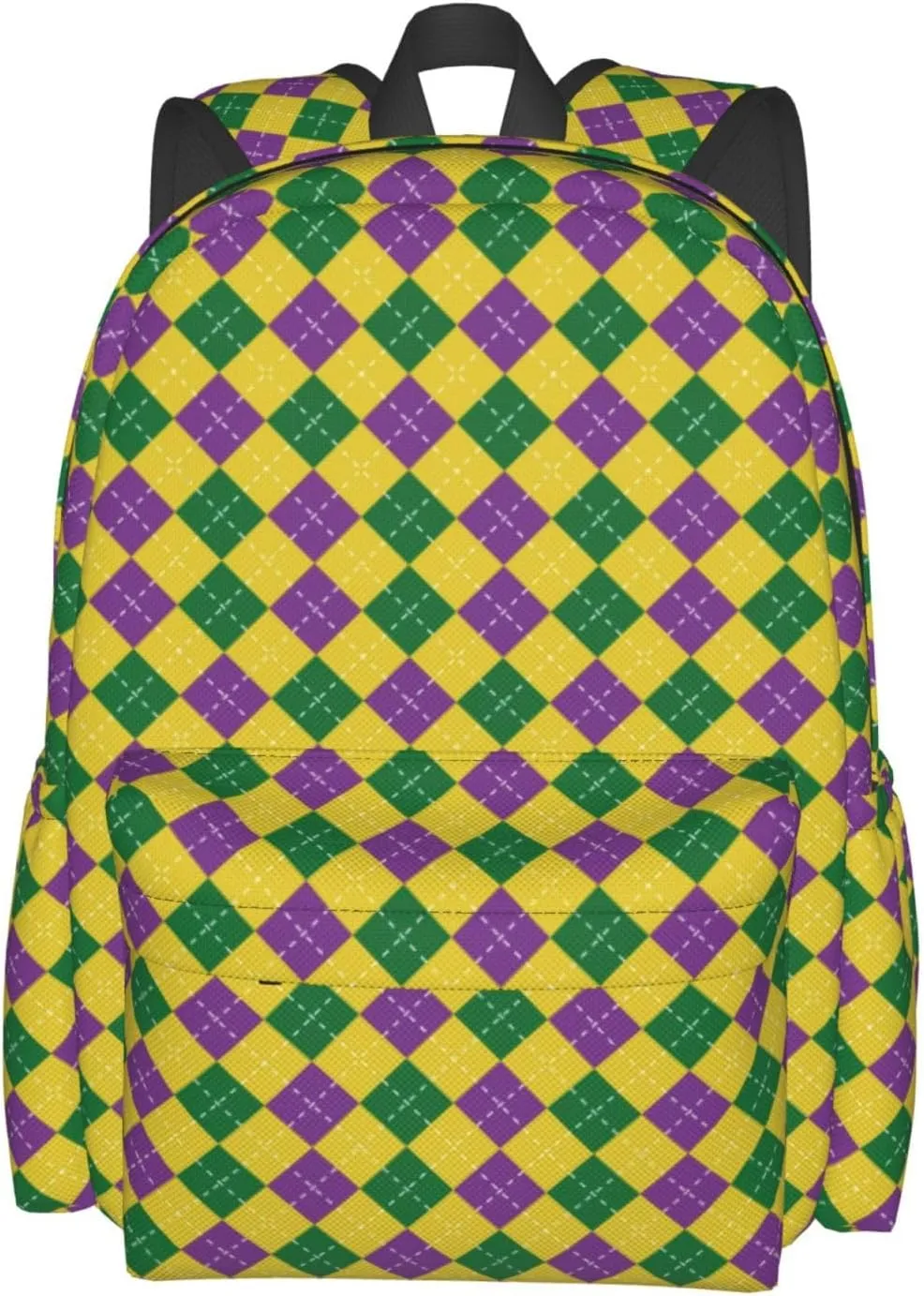 Mardi Gras Carnival Purple Green Lily Flower Backpack Casual Laptop Backpack Large Capacity Double Shoulder Bag Travel Daypack For Women Men
