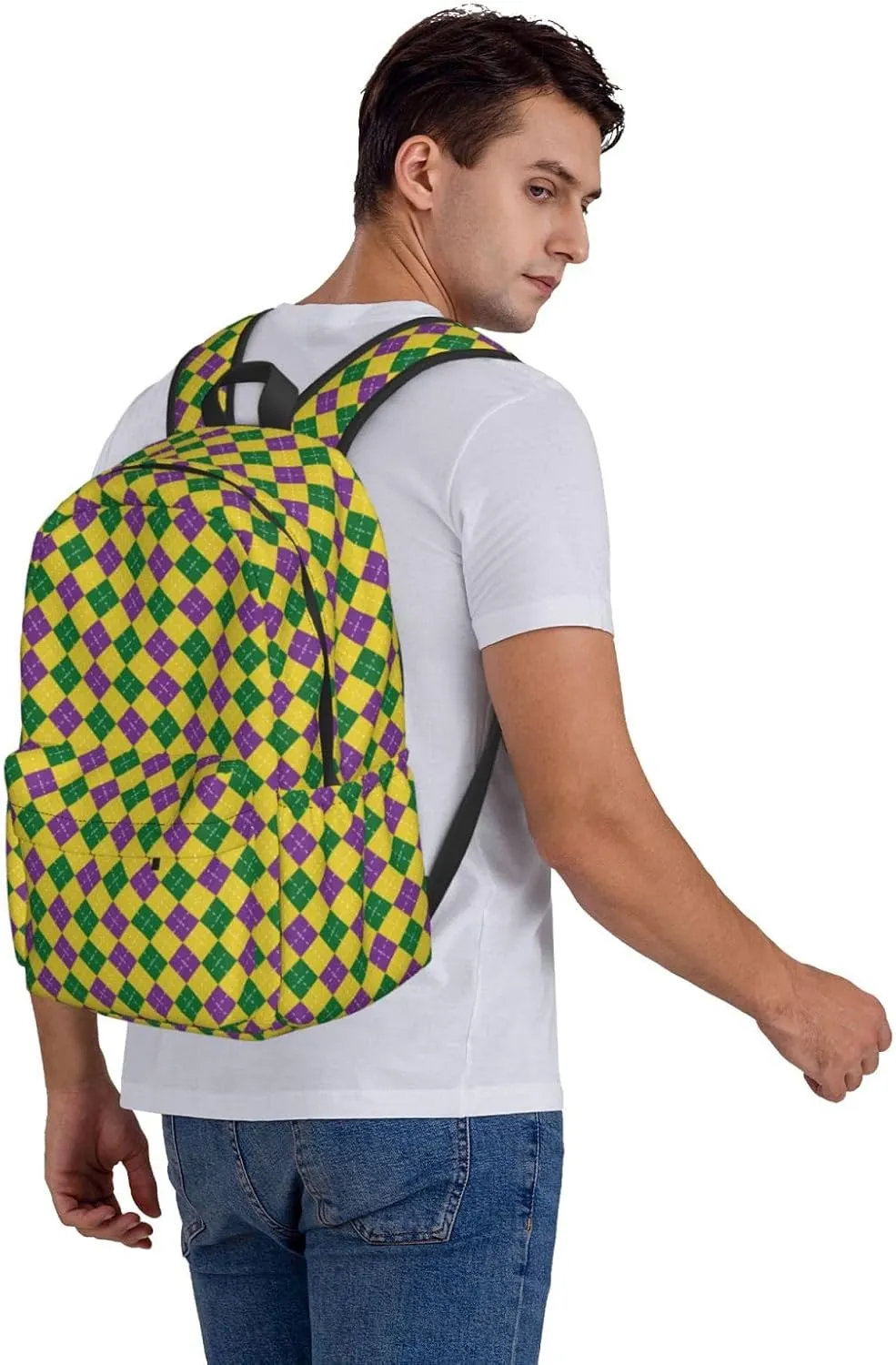 Mardi Gras Carnival Purple Green Lily Flower Backpack Casual Laptop Backpack Large Capacity Double Shoulder Bag Travel Daypack For Women Men