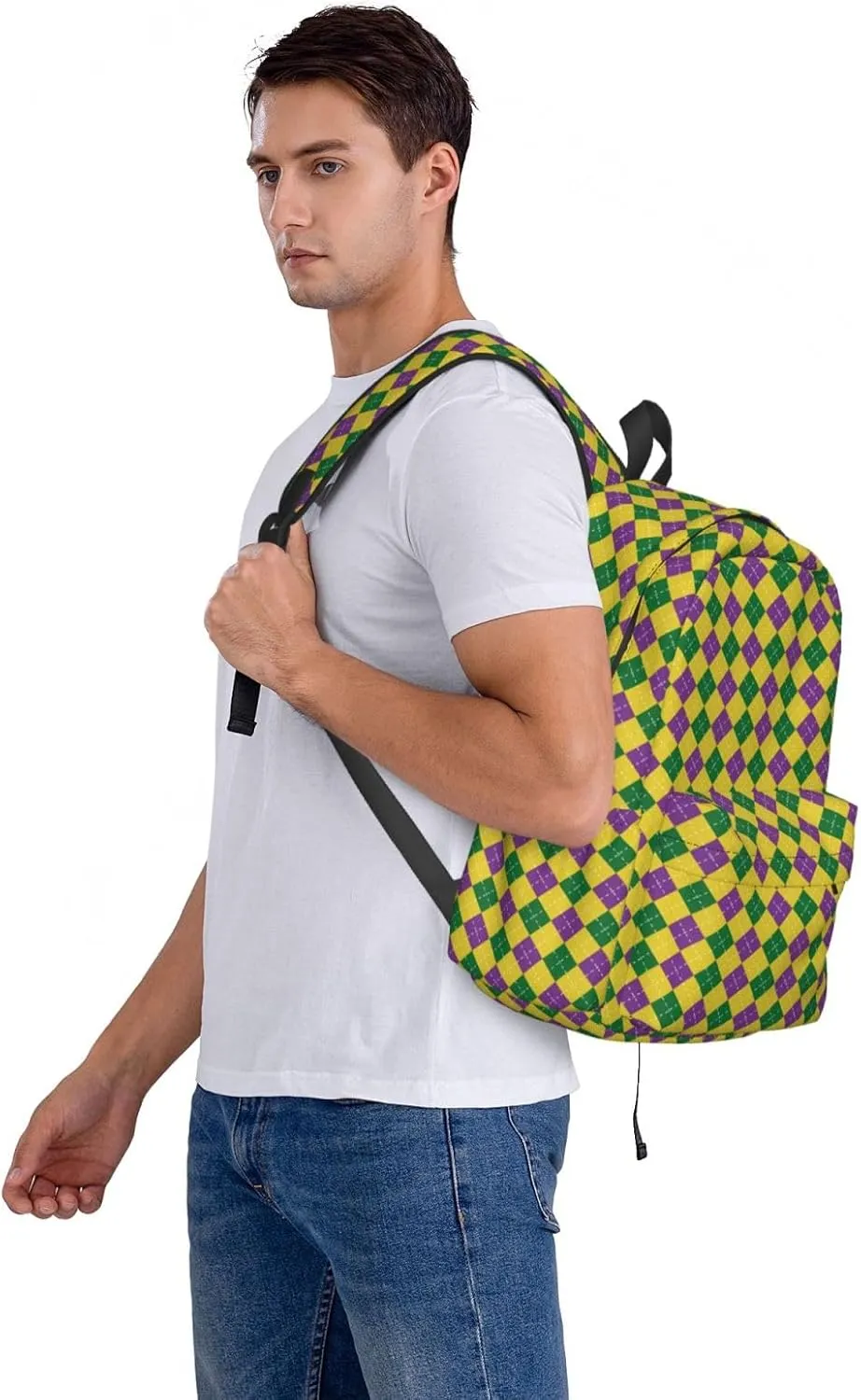 Mardi Gras Carnival Purple Green Lily Flower Backpack Casual Laptop Backpack Large Capacity Double Shoulder Bag Travel Daypack For Women Men
