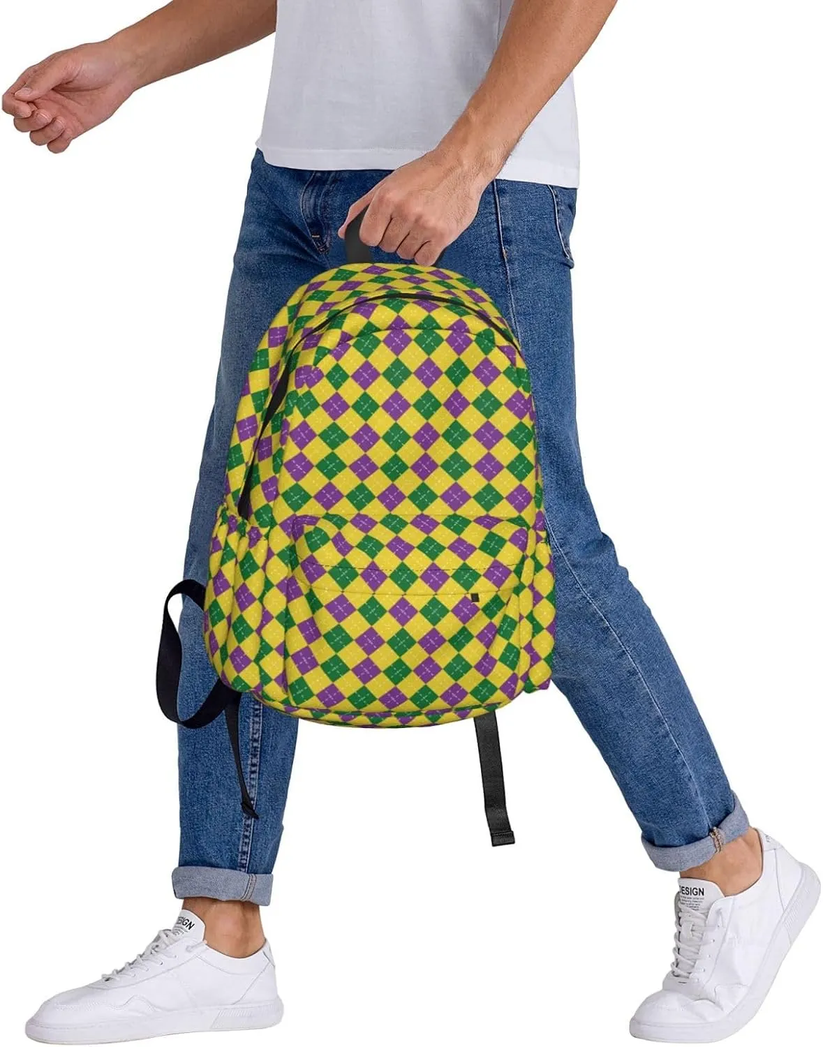 Mardi Gras Carnival Purple Green Lily Flower Backpack Casual Laptop Backpack Large Capacity Double Shoulder Bag Travel Daypack For Women Men
