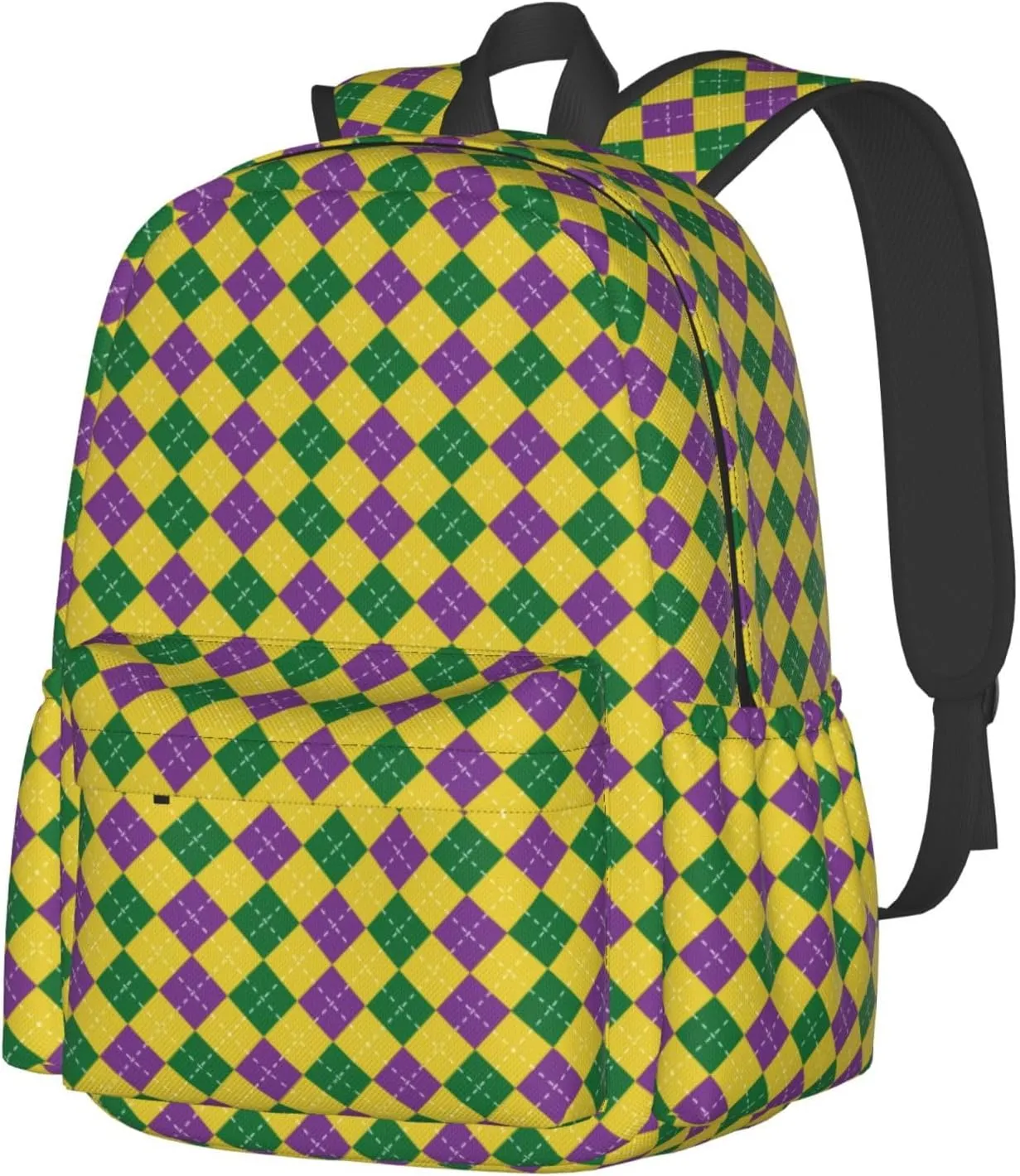 Mardi Gras Carnival Purple Green Lily Flower Backpack Casual Laptop Backpack Large Capacity Double Shoulder Bag Travel Daypack For Women Men