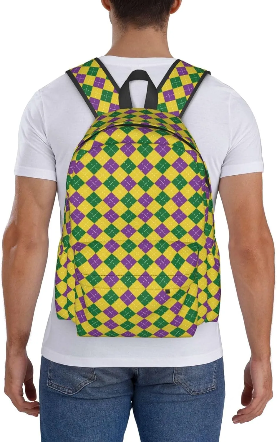 Mardi Gras Carnival Purple Green Lily Flower Backpack Casual Laptop Backpack Large Capacity Double Shoulder Bag Travel Daypack For Women Men
