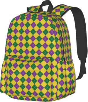 Mardi Gras Carnival Purple Green Lily Flower Backpack Casual Laptop Backpack Large Capacity Double Shoulder Bag Travel Daypack For Women Men