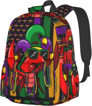 Mardi Gras Crawfish American Flag Carnival Backpack Casual Laptop Backpack Large Capacity Double Shoulder Bag Travel Daypack For Women Men