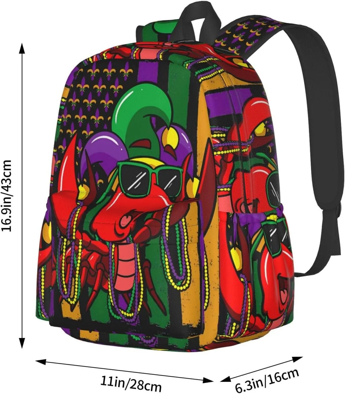 Mardi Gras Crawfish American Flag Carnival Backpack Casual Laptop Backpack Large Capacity Double Shoulder Bag Travel Daypack For Women Men