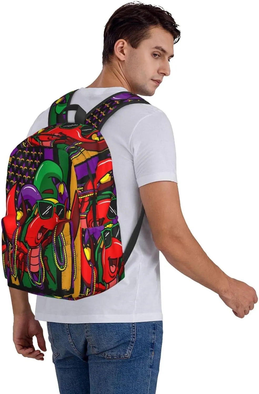 Mardi Gras Crawfish American Flag Carnival Backpack Casual Laptop Backpack Large Capacity Double Shoulder Bag Travel Daypack For Women Men