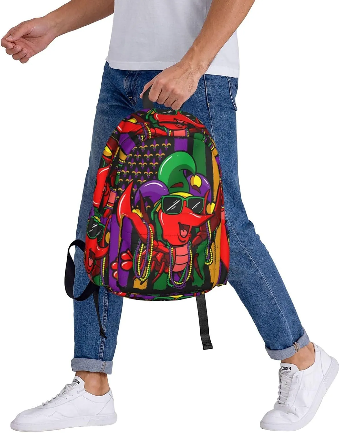 Mardi Gras Crawfish American Flag Carnival Backpack Casual Laptop Backpack Large Capacity Double Shoulder Bag Travel Daypack For Women Men