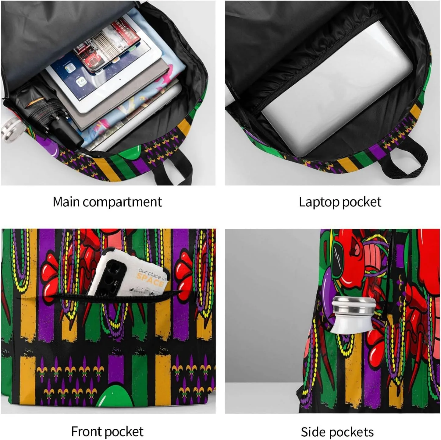 Mardi Gras Crawfish American Flag Carnival Backpack Casual Laptop Backpack Large Capacity Double Shoulder Bag Travel Daypack For Women Men