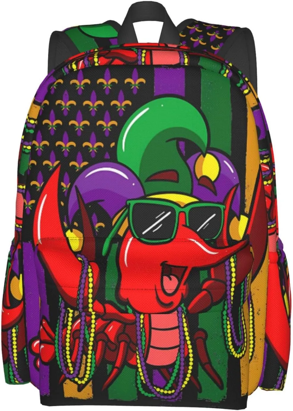 Mardi Gras Crawfish American Flag Carnival Backpack Casual Laptop Backpack Large Capacity Double Shoulder Bag Travel Daypack For Women Men
