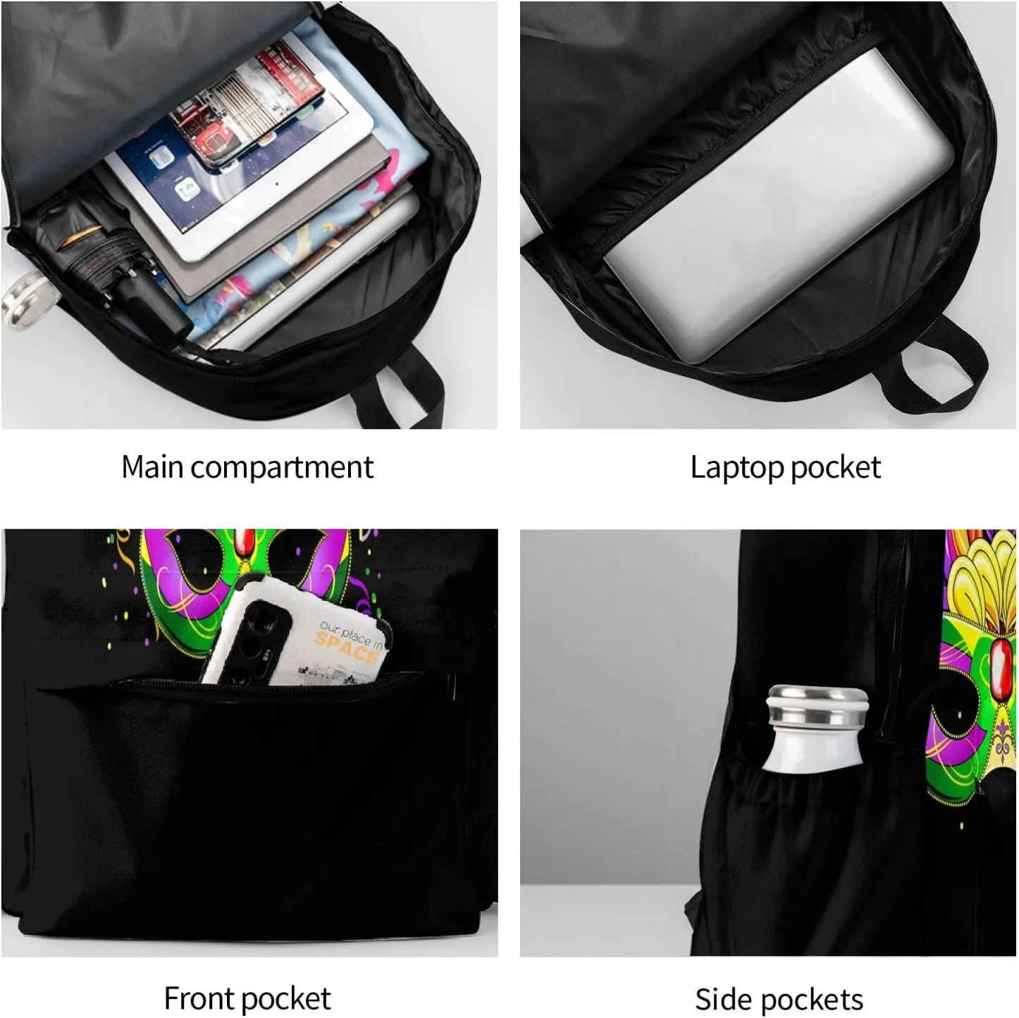 Mardi Gras Mask New Orleans Backpack Casual Laptop Backpack Large Capacity Double Shoulder Bag Travel Daypack For Women Men