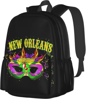 Mardi Gras Mask New Orleans Backpack Casual Laptop Backpack Large Capacity Double Shoulder Bag Travel Daypack For Women Men