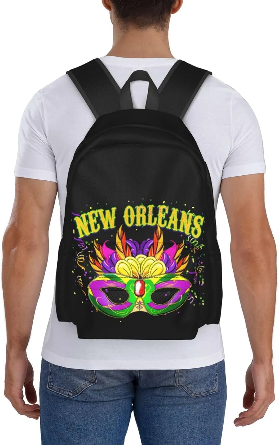 Mardi Gras Mask New Orleans Backpack Casual Laptop Backpack Large Capacity Double Shoulder Bag Travel Daypack For Women Men