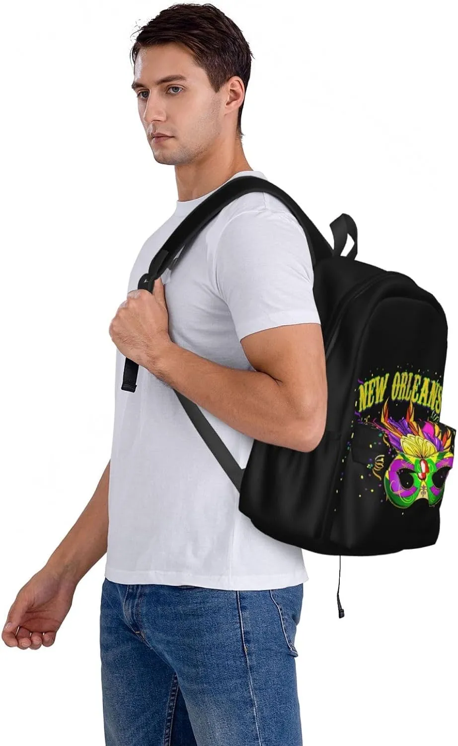 Mardi Gras Mask New Orleans Backpack Casual Laptop Backpack Large Capacity Double Shoulder Bag Travel Daypack For Women Men