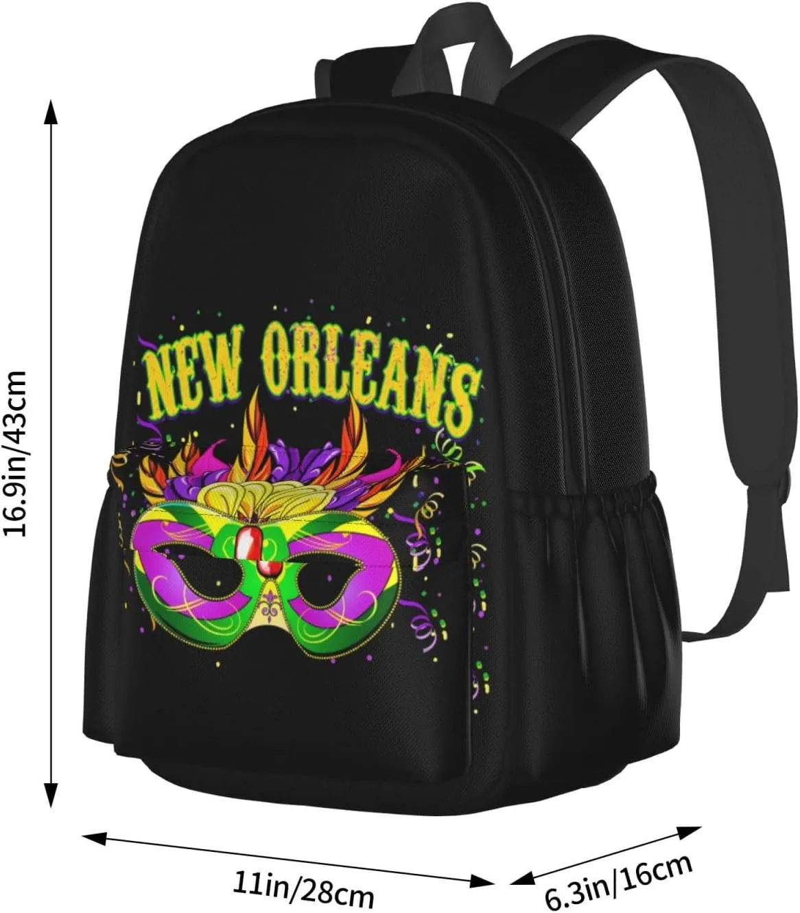 Mardi Gras Mask New Orleans Backpack Casual Laptop Backpack Large Capacity Double Shoulder Bag Travel Daypack For Women Men