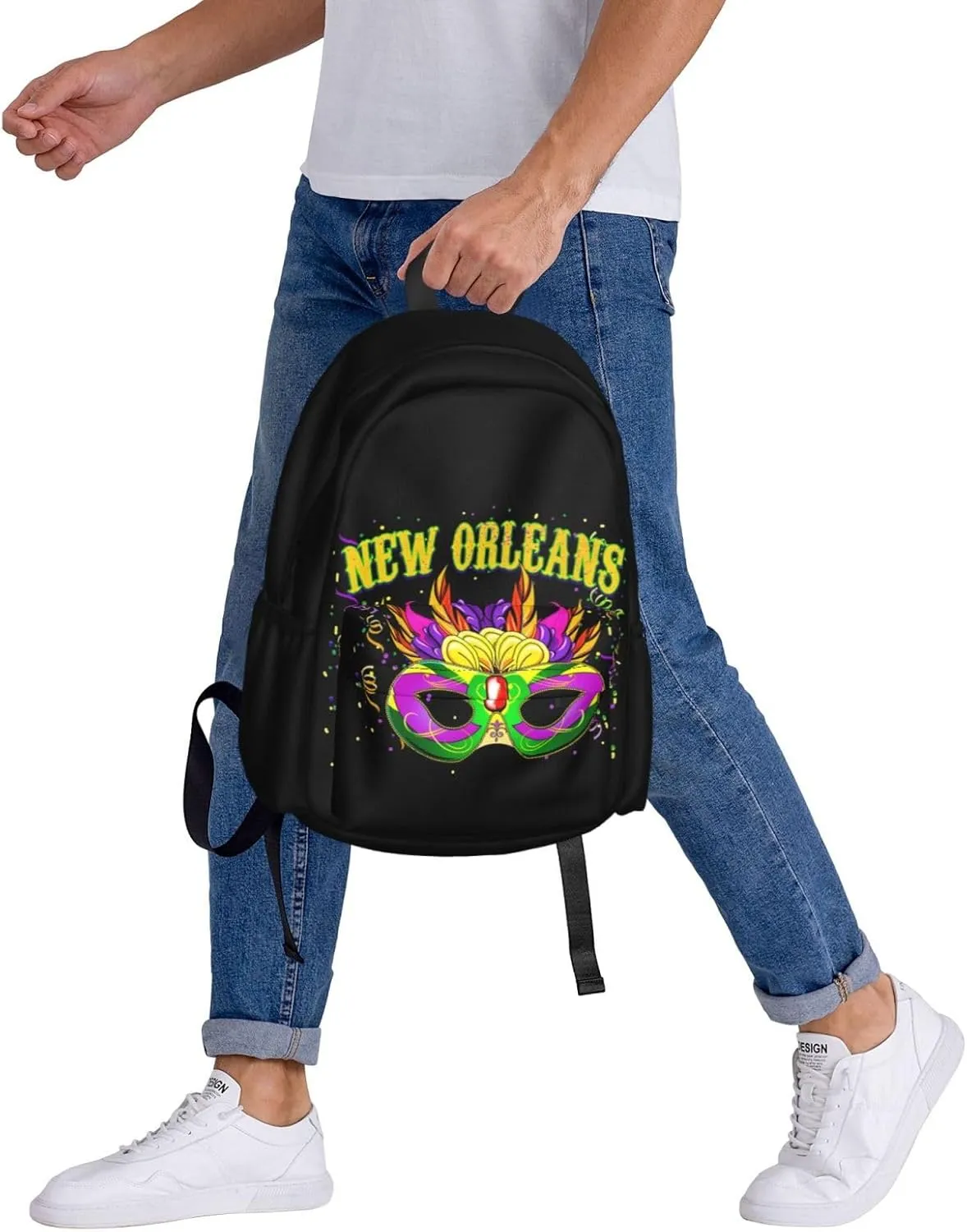 Mardi Gras Mask New Orleans Backpack Casual Laptop Backpack Large Capacity Double Shoulder Bag Travel Daypack For Women Men