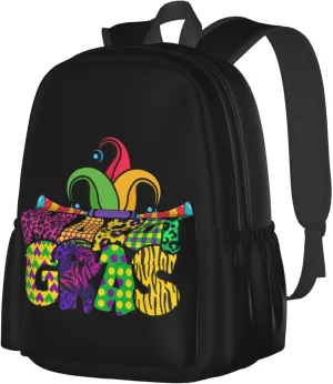 Mardi Gras Party Celebration Backpack Casual Laptop Backpack Large Capacity Double Shoulder Bag Travel Daypack For Women Men