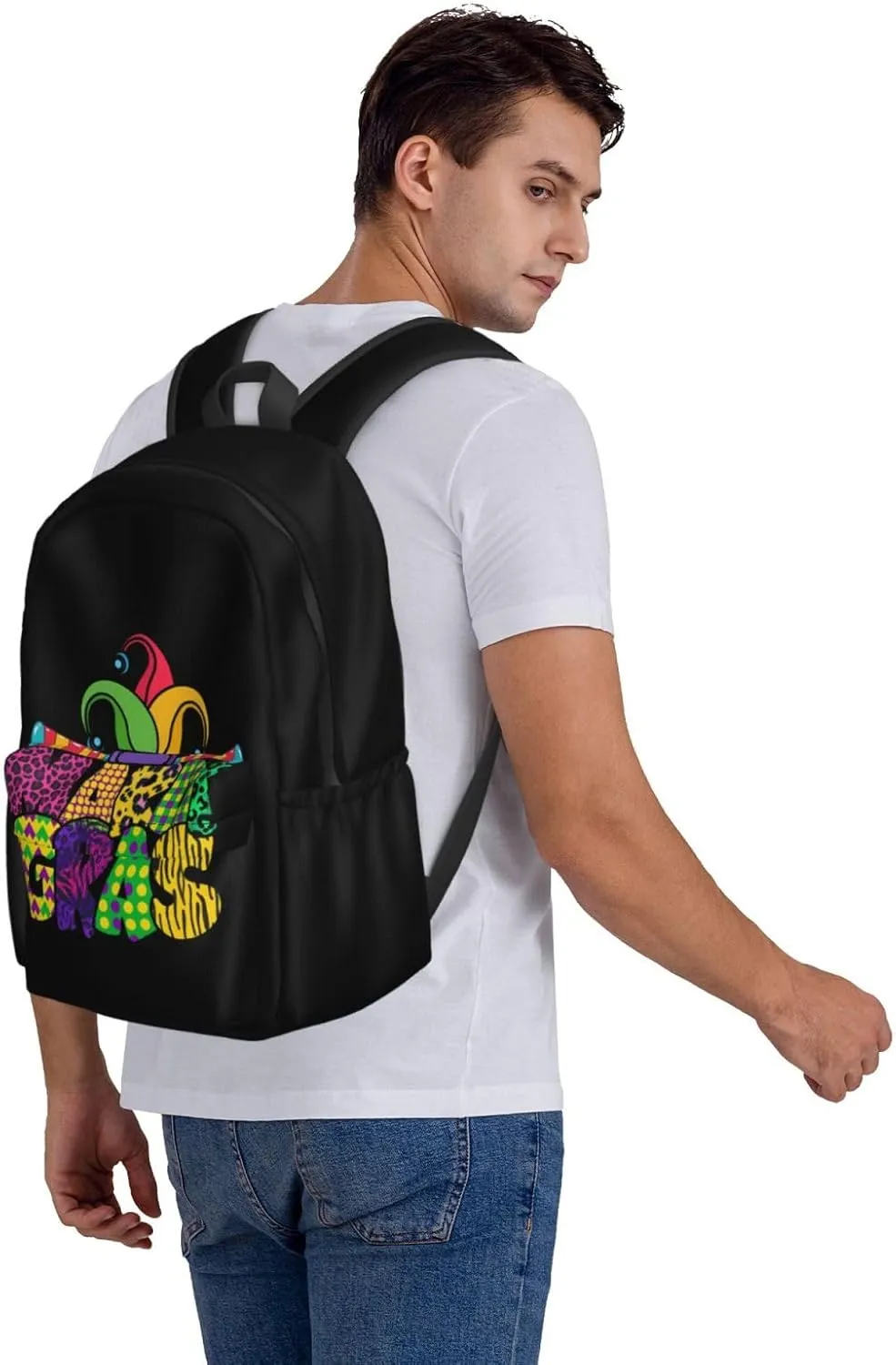 Mardi Gras Party Celebration Backpack Casual Laptop Backpack Large Capacity Double Shoulder Bag Travel Daypack For Women Men