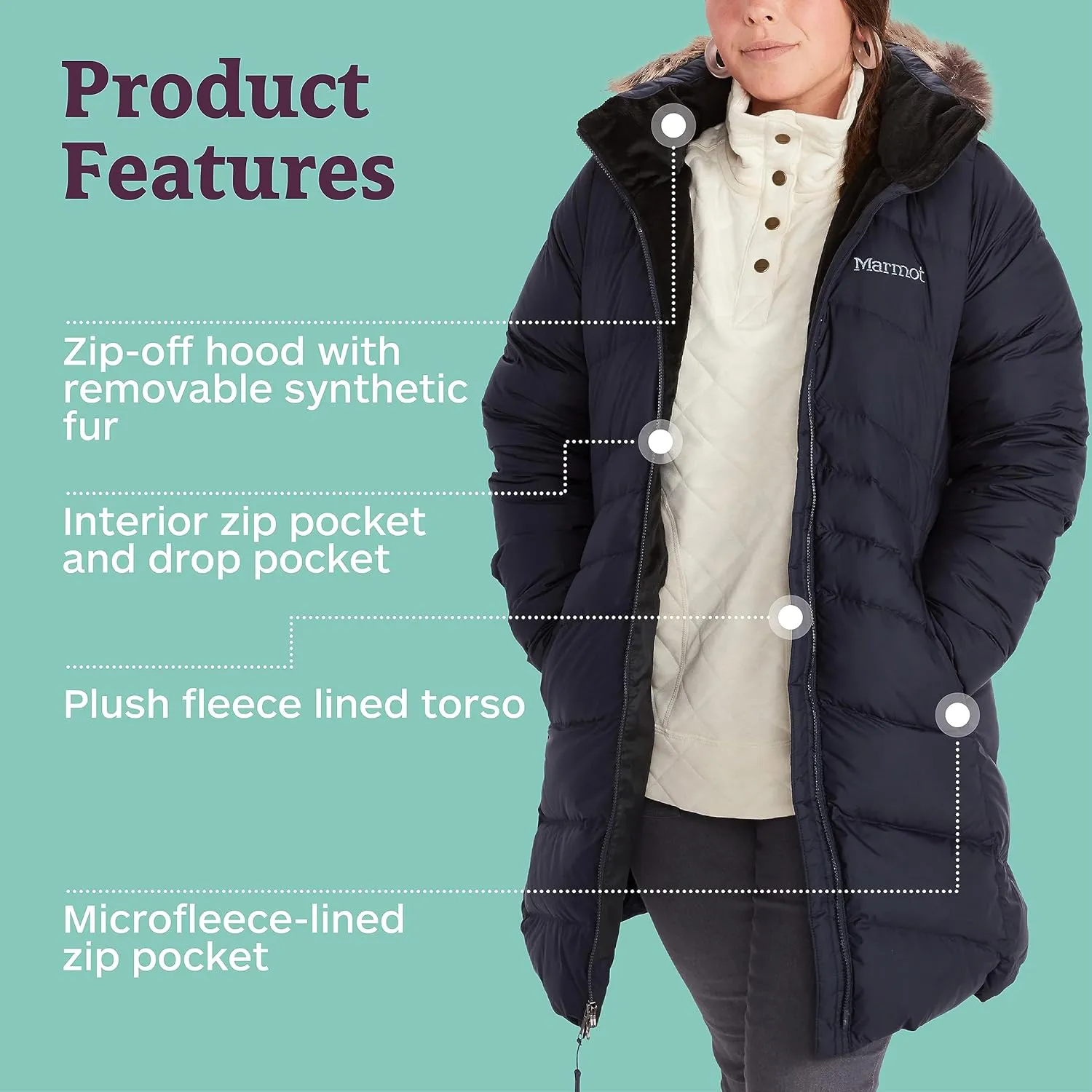 MARMOT Women's Montreal Mid-Thigh Length Down Puffer Coat