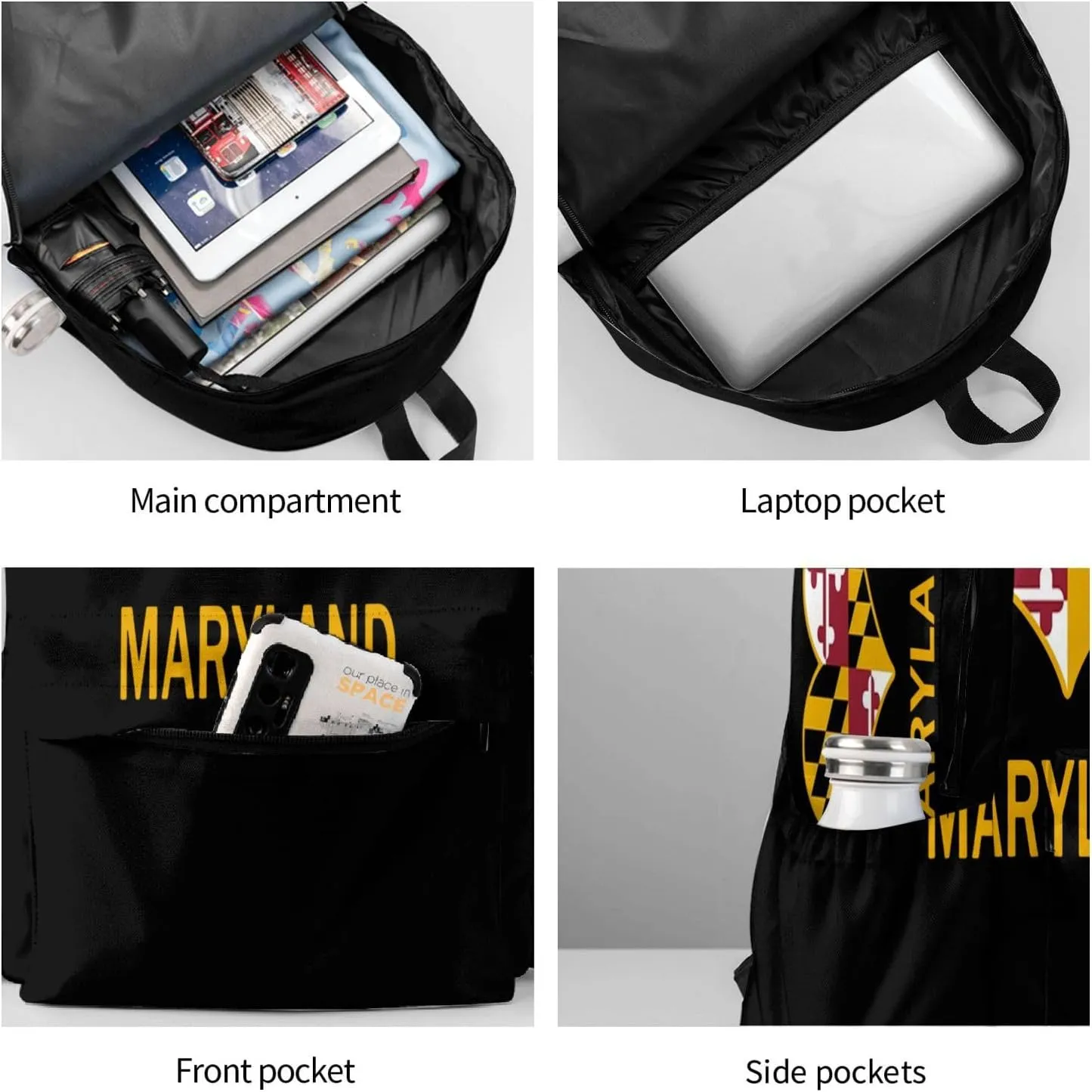 Maryland Flag Heart Backpack Large Capacity Backpack Lightweight Double Shoulder Bag For Women Men Travel