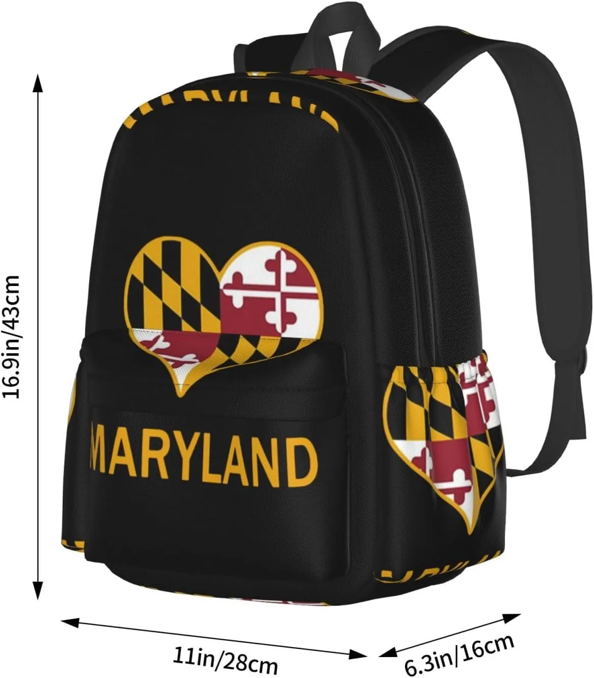 Maryland Flag Heart Backpack Large Capacity Backpack Lightweight Double Shoulder Bag For Women Men Travel