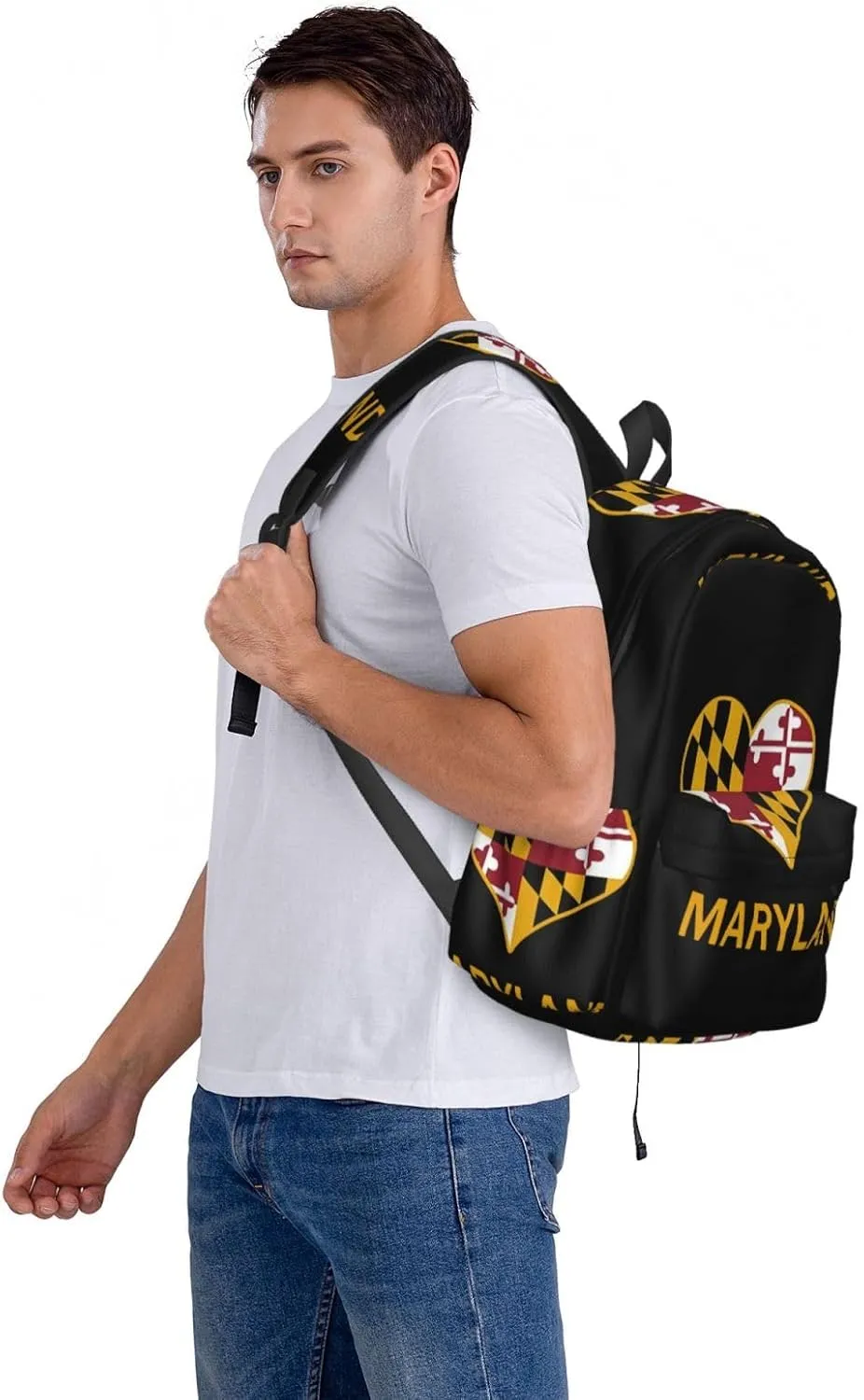 Maryland Flag Heart Backpack Large Capacity Backpack Lightweight Double Shoulder Bag For Women Men Travel