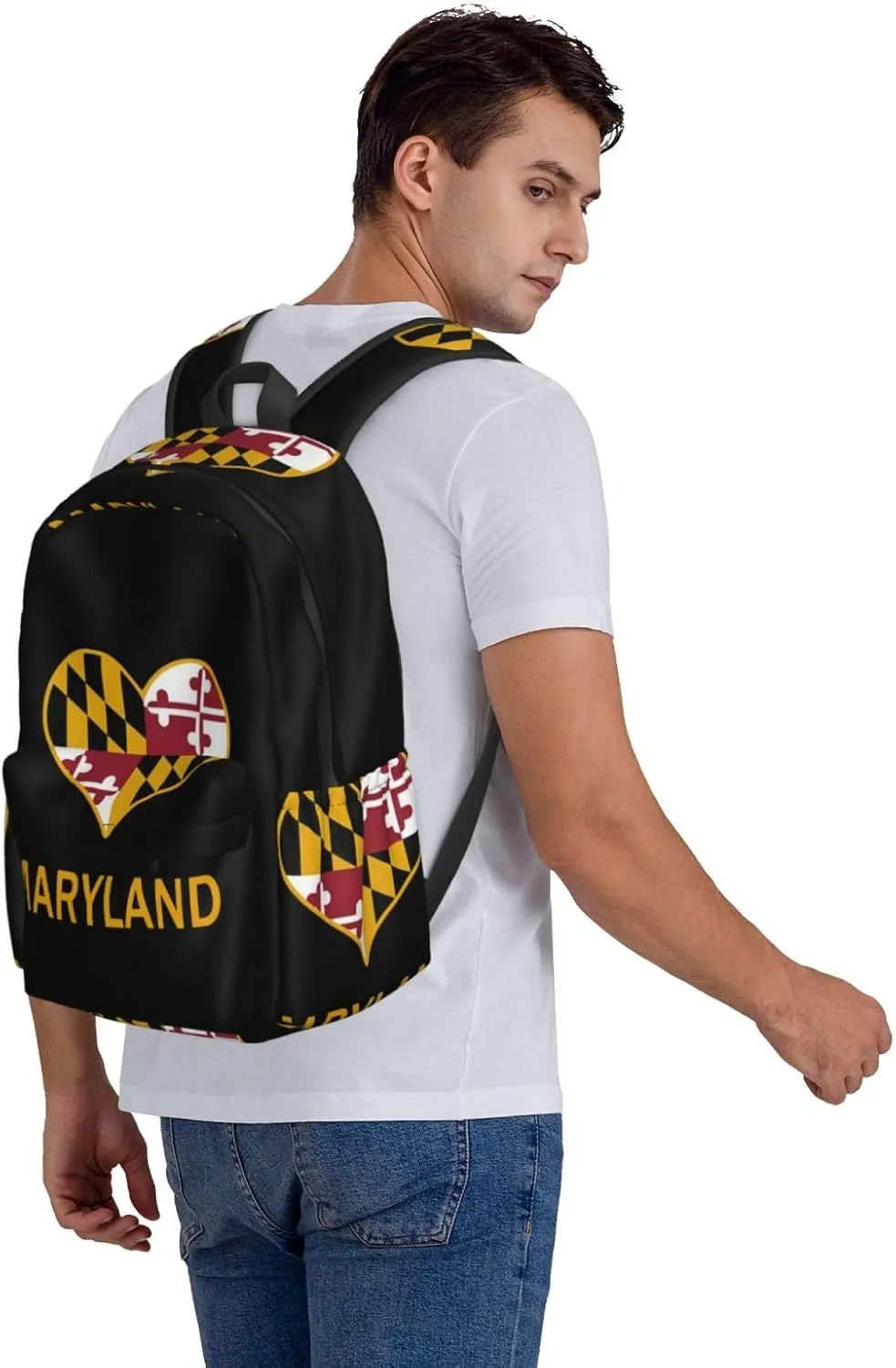 Maryland Flag Heart Backpack Large Capacity Backpack Lightweight Double Shoulder Bag For Women Men Travel