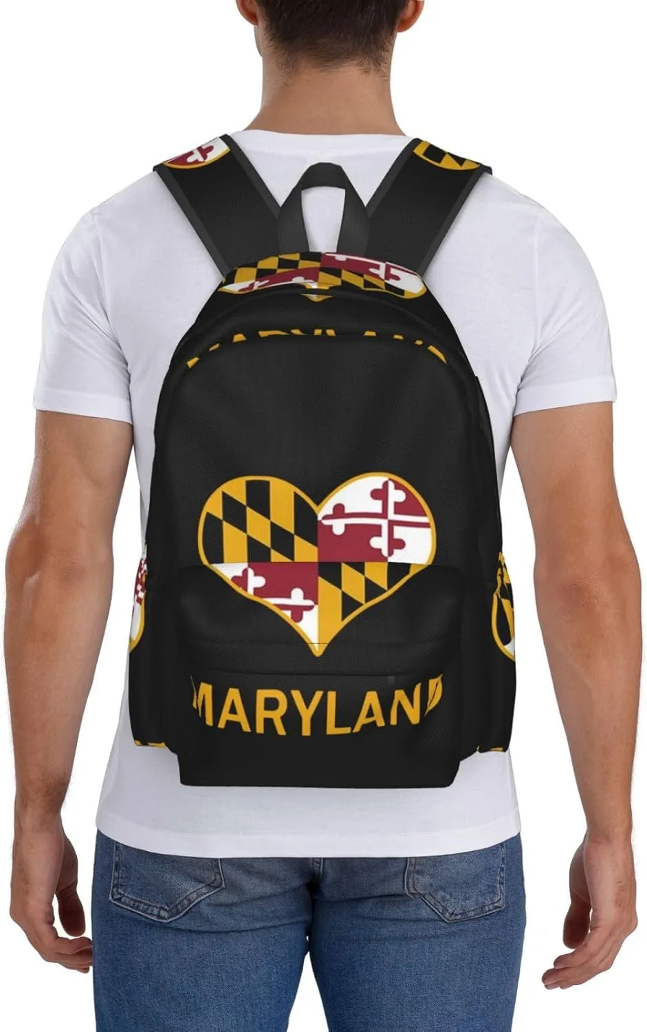 Maryland Flag Heart Backpack Large Capacity Backpack Lightweight Double Shoulder Bag For Women Men Travel