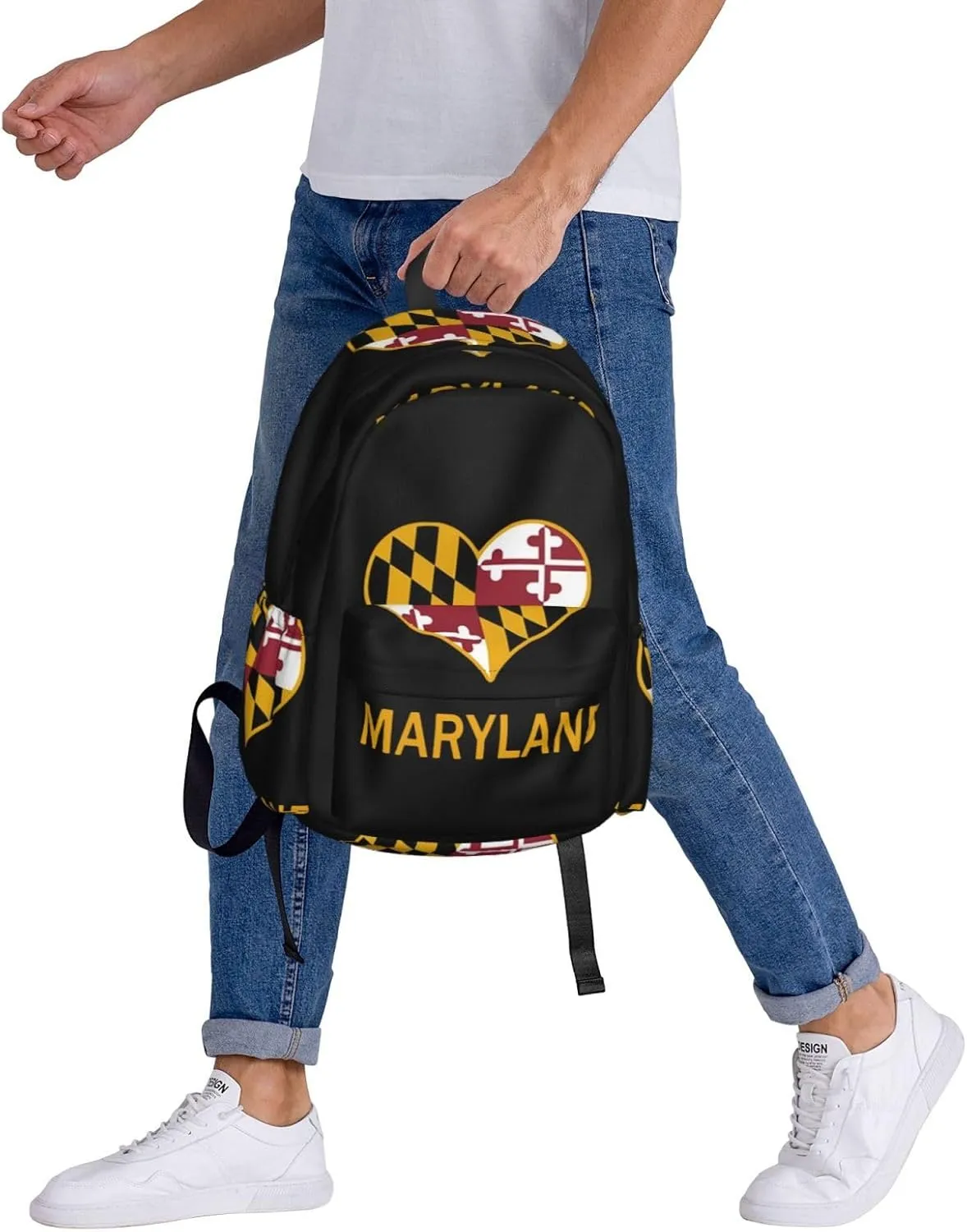 Maryland Flag Heart Backpack Large Capacity Backpack Lightweight Double Shoulder Bag For Women Men Travel