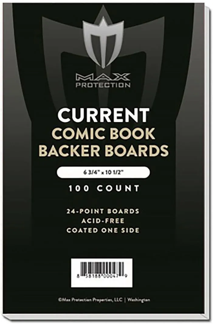 Max Protection Current-Age Size Comic Book Boards - Precision Cut, Coated, Buffered with Calcium Carbonate for Extra Protection, Fits in Comic Bags & Boxes - 200 Count