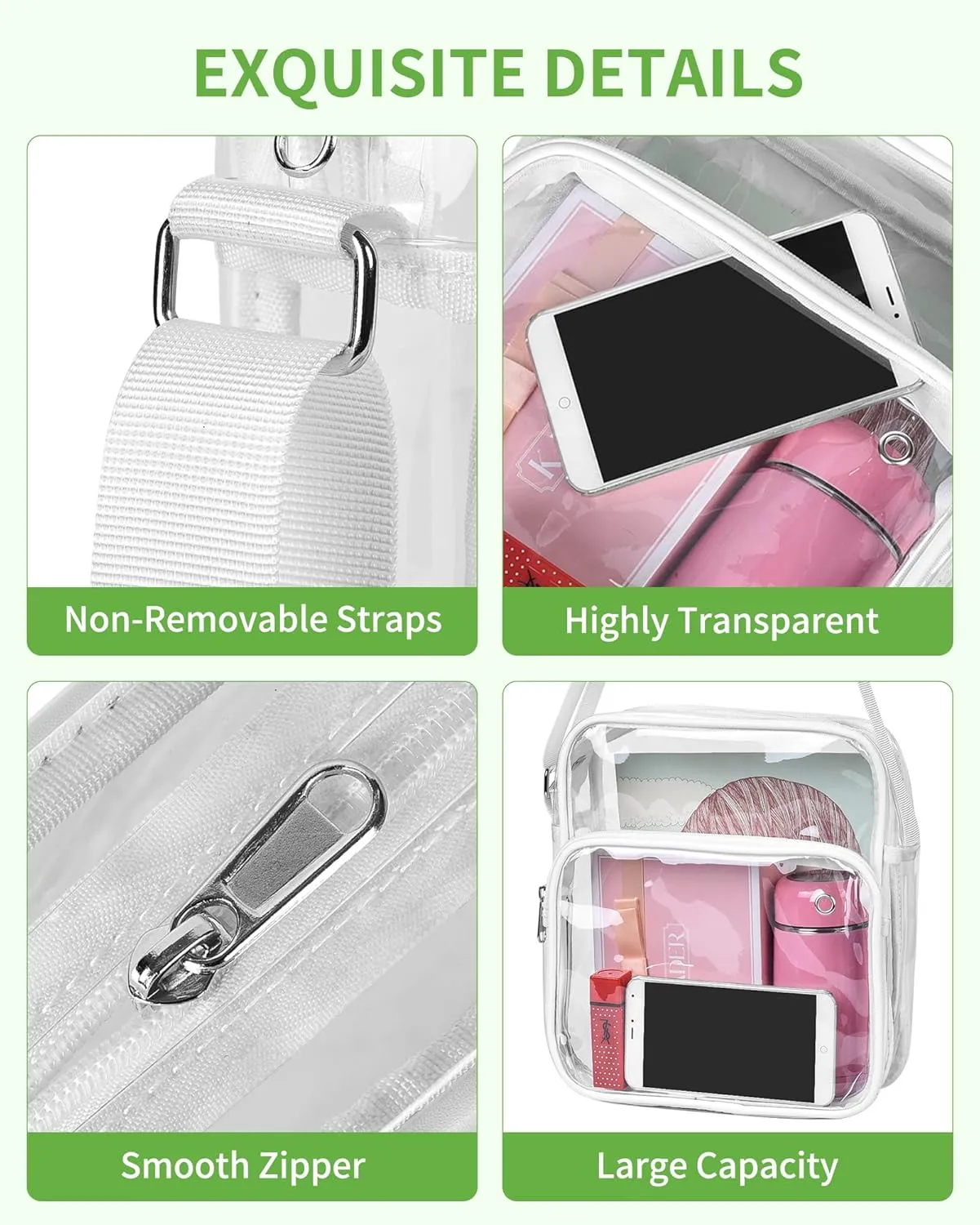 MAY TREE Clear Messenger Bag Stadium Approved Clear Bag Purse for Stadium Events Concert Sport Work