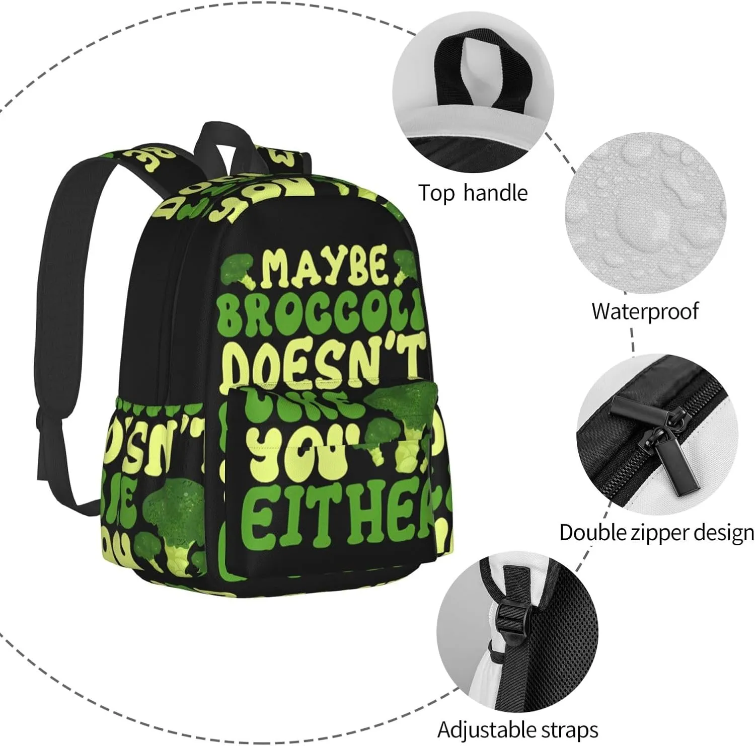 Maybe Broccoli Doesn'T Like You Either Backpack Casual Laptop Backpack Large Capacity Double Shoulder Bag Travel Daypack For Women Men