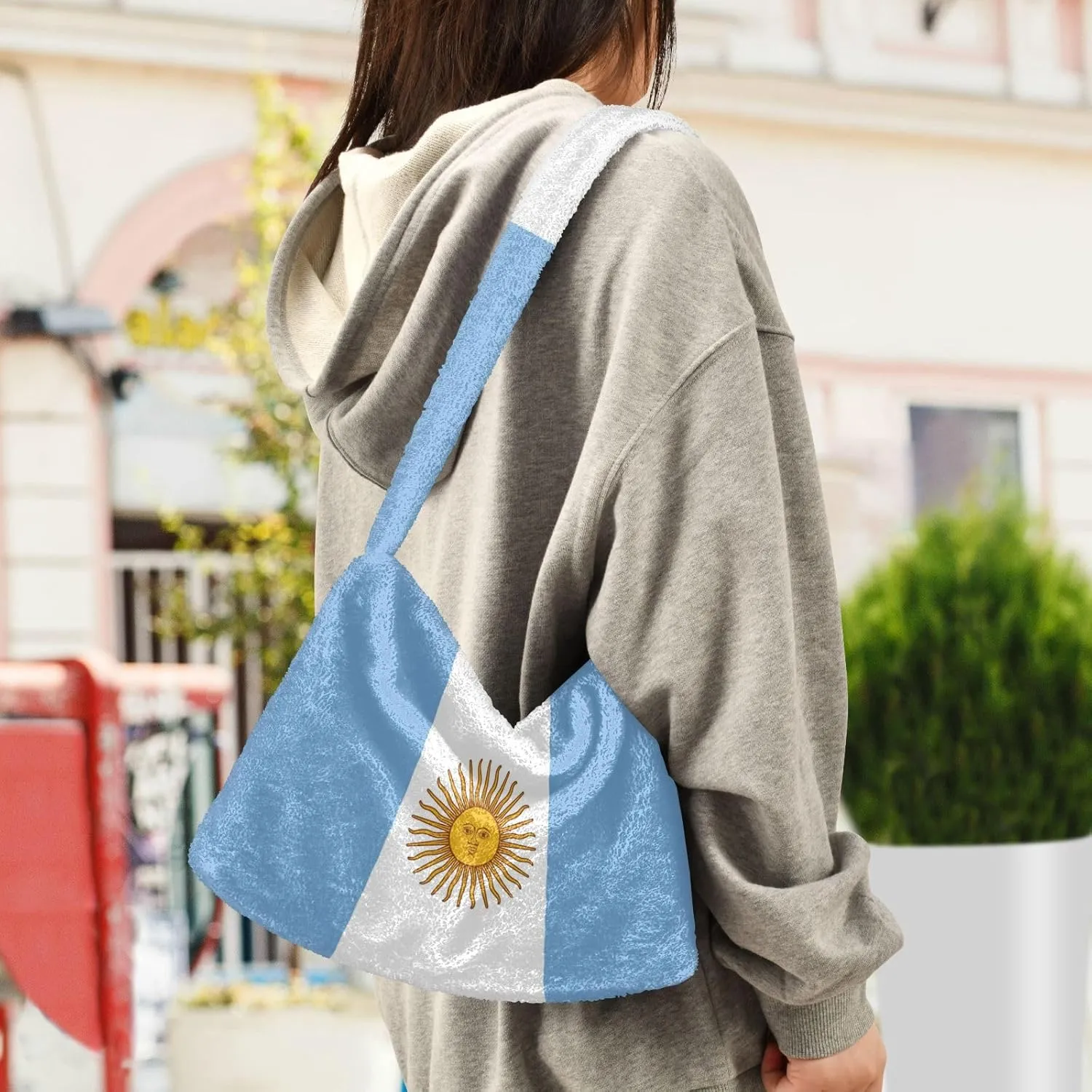 MCHIVER Shoulder Tote Bags for Women Furry Crossbody bag with Zipper Hobo Handbag Purses