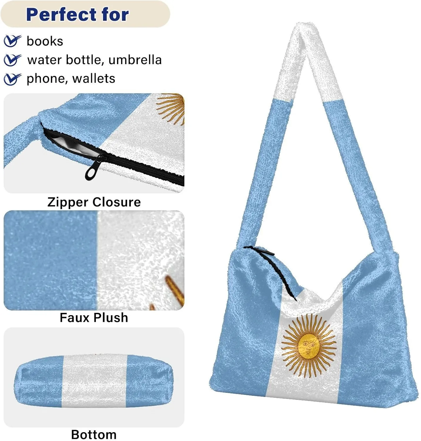 MCHIVER Shoulder Tote Bags for Women Furry Crossbody bag with Zipper Hobo Handbag Purses
