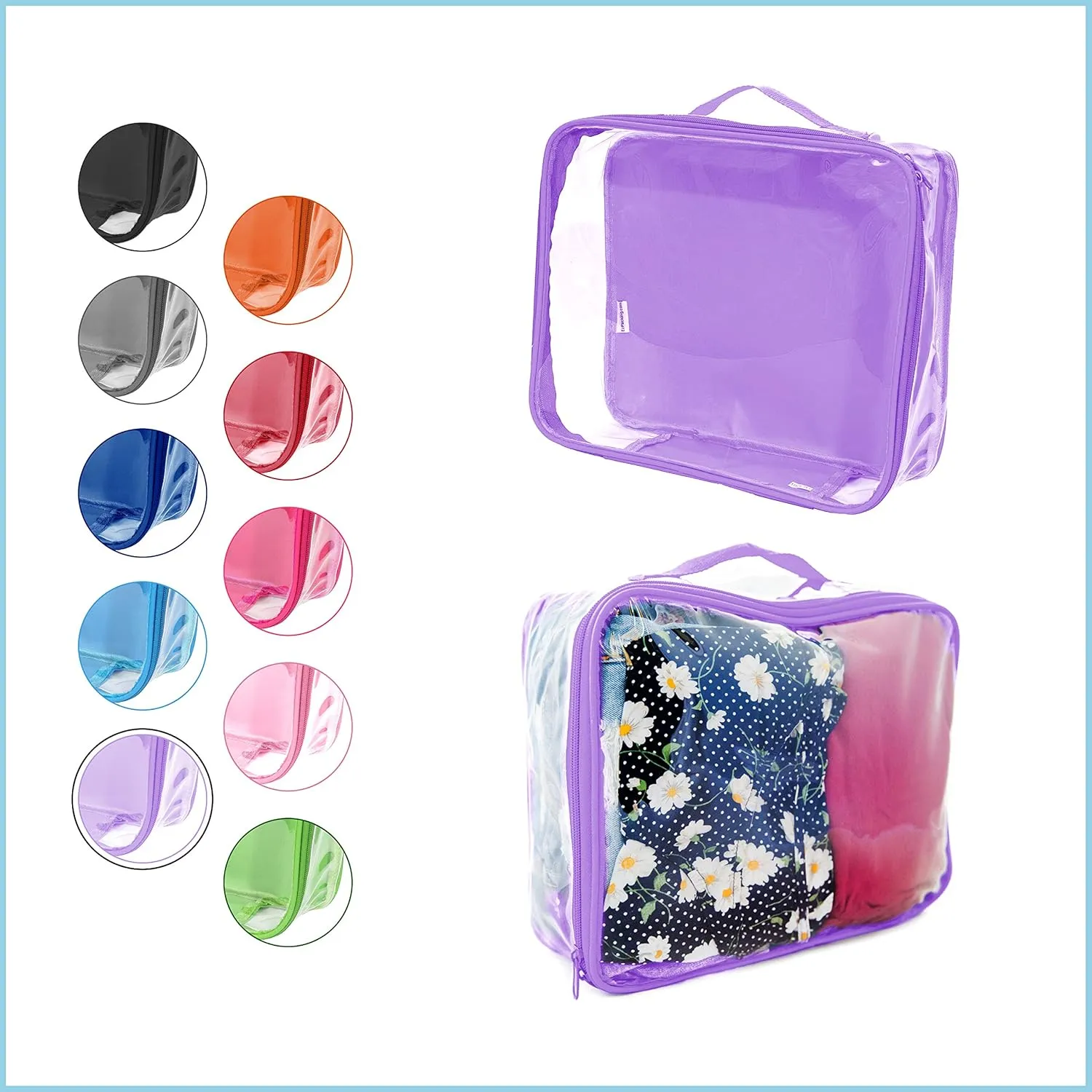 Medium Clear Travel Packing Cube/See-Through Clothes Organizer for Carry on & Checked Suitcase, RV or Camping/Transparent Storage Cell/Doll Storage/Game Day Stadium Approved (Lilac)