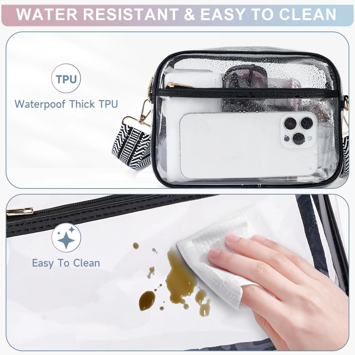 MEITRUE Clear Crossbody Bags for Women Trendy, Stadium approved Clear Purses Cross body bag for Concerts Sports