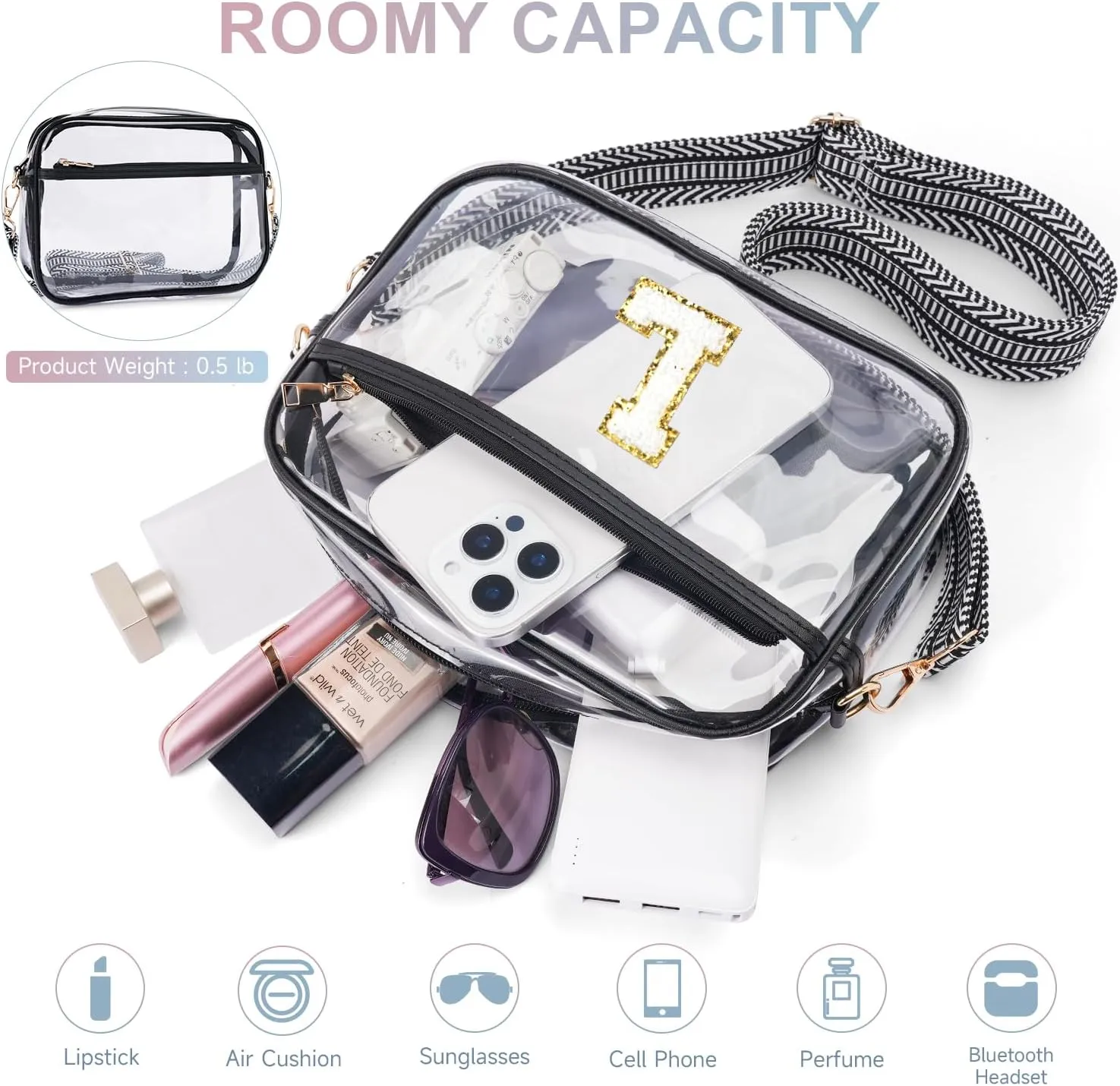 MEITRUE Clear Crossbody Bags for Women Trendy, Stadium approved Clear Purses Cross body bag for Concerts Sports