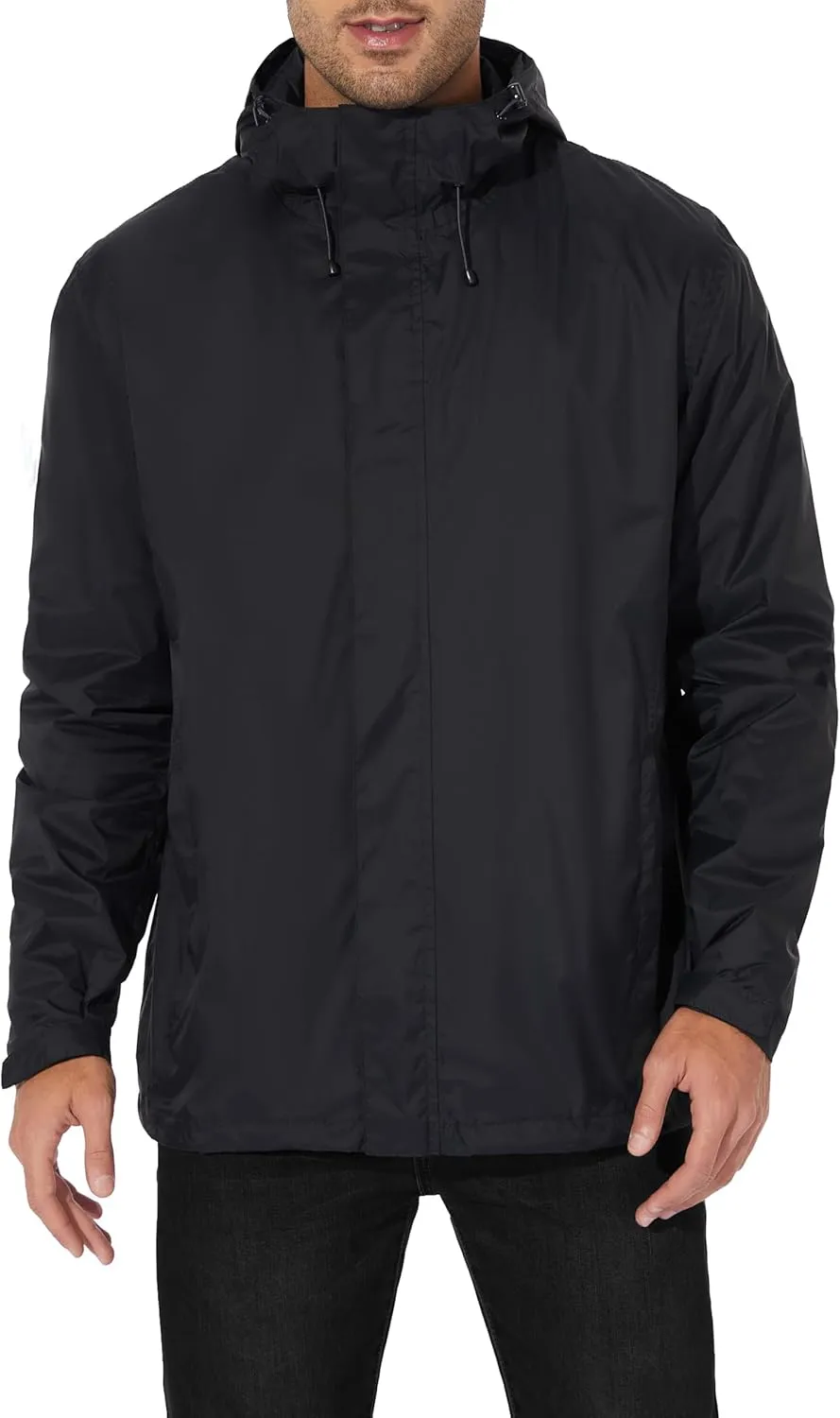 Men's Rain Jacket Lightweight Waterproof Raincoat with Adjustable Hooded Outdoor Hiking Windbreaker