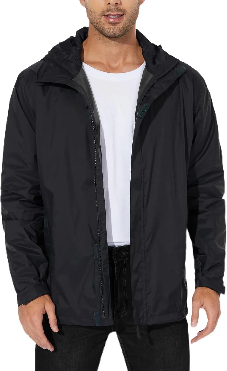 Men's Rain Jacket Lightweight Waterproof Raincoat with Adjustable Hooded Outdoor Hiking Windbreaker