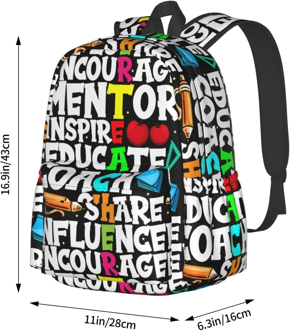 Mentor Teachers inspire Educate Coach Share Influence Backpack Casual Laptop Backpack Large Capacity Double Shoulder Bag Travel Daypack For Women Men