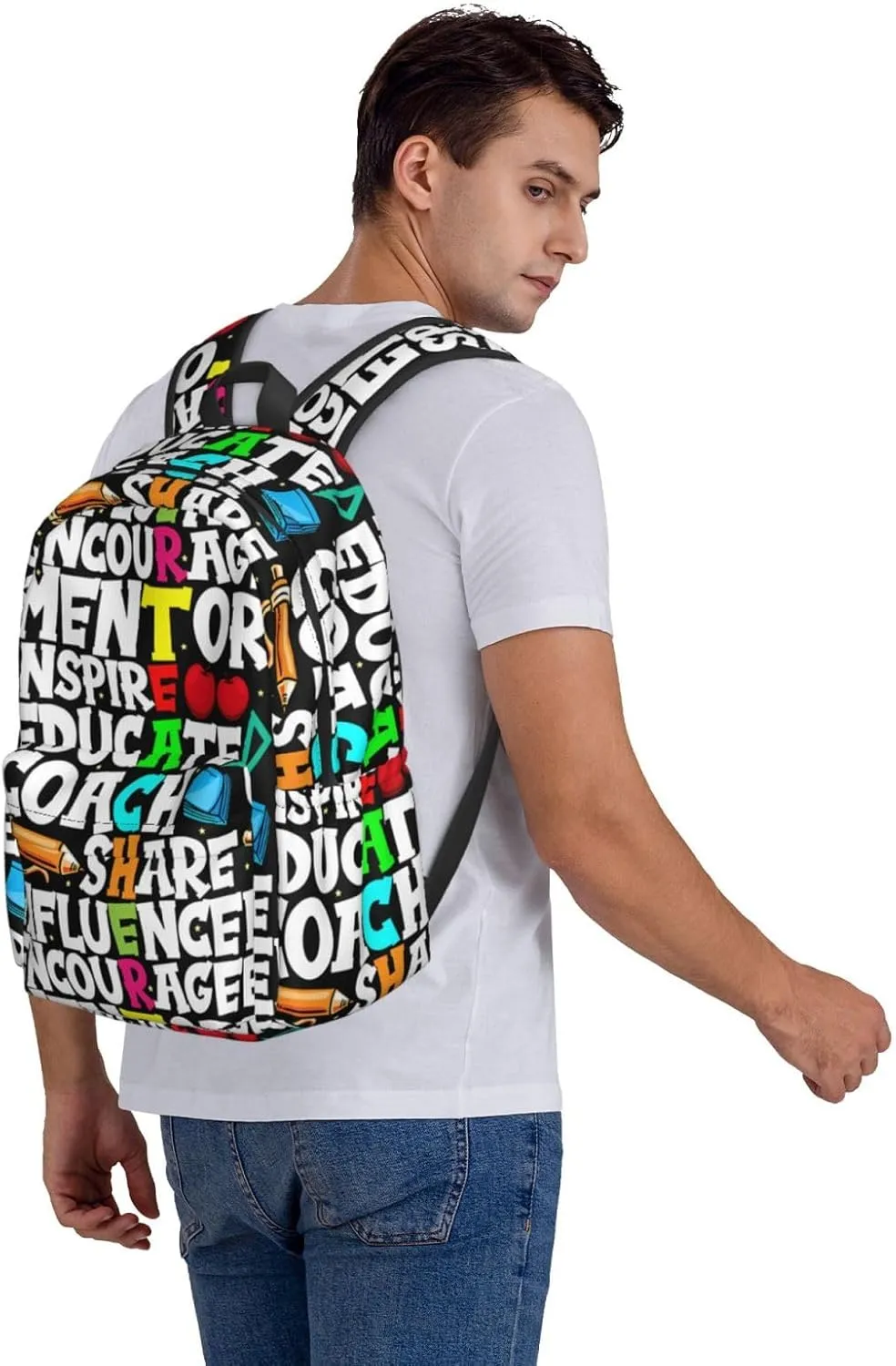 Mentor Teachers inspire Educate Coach Share Influence Backpack Casual Laptop Backpack Large Capacity Double Shoulder Bag Travel Daypack For Women Men