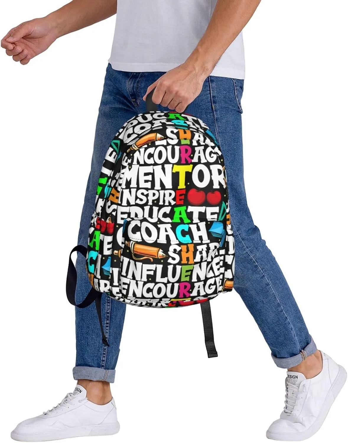 Mentor Teachers inspire Educate Coach Share Influence Backpack Casual Laptop Backpack Large Capacity Double Shoulder Bag Travel Daypack For Women Men