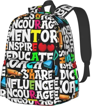 Mentor Teachers inspire Educate Coach Share Influence Backpack Casual Laptop Backpack Large Capacity Double Shoulder Bag Travel Daypack For Women Men
