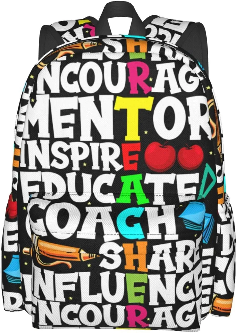 Mentor Teachers inspire Educate Coach Share Influence Backpack Casual Laptop Backpack Large Capacity Double Shoulder Bag Travel Daypack For Women Men