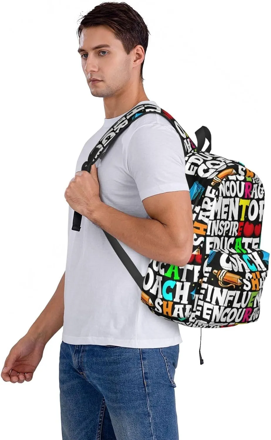 Mentor Teachers inspire Educate Coach Share Influence Backpack Casual Laptop Backpack Large Capacity Double Shoulder Bag Travel Daypack For Women Men