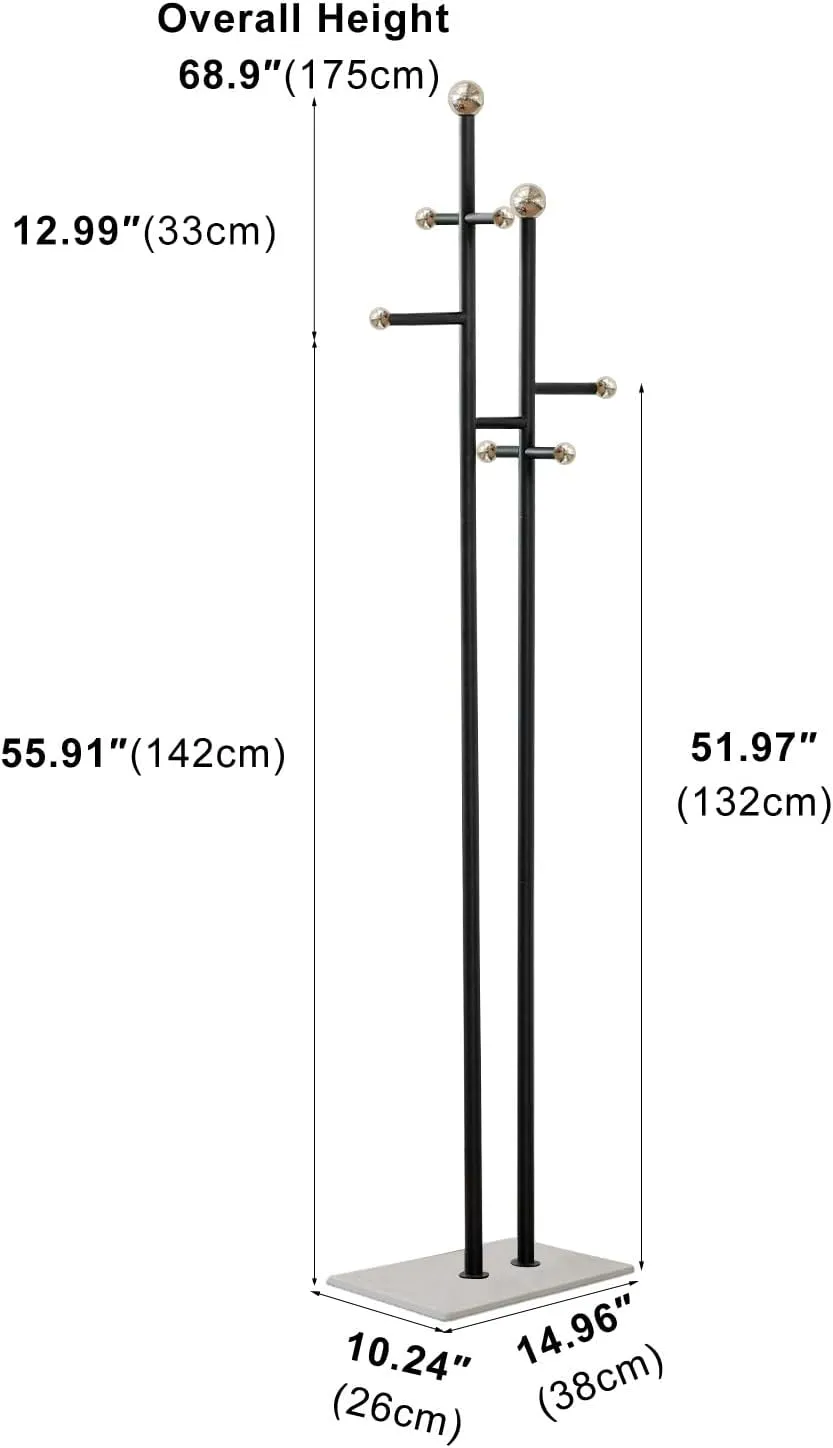 Metal Coat Rack Freestanding Clothes Rack with Square Marble Base Hanging Clothes Rack for Entryway Bedroom Living Room Hotel 14.96 x 10.24 x 68.9 Inches (Black)