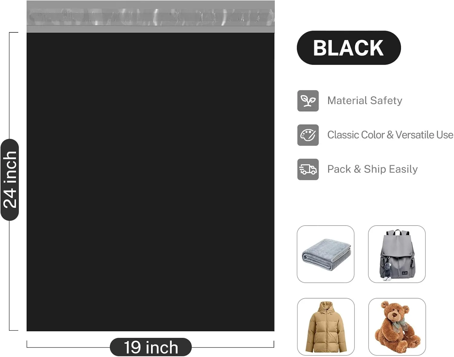 Metronic Poly Mailers 19x24 Inch, 100 Pcs Large Shipping Bags,Mailing Envelopes with Self Adhesive Waterproof and Tear-Proof Postal Bags in Black
