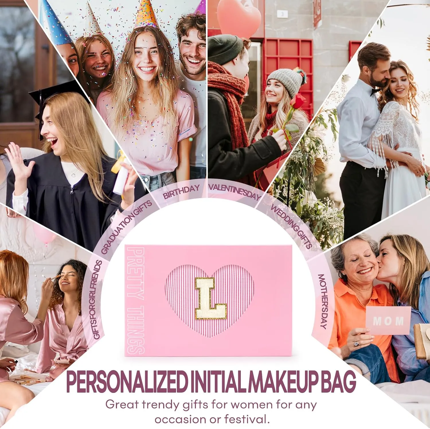 mibasies 2 PCS Initial Makeup Bags: Mothers Day Gifts for Women - Cosmetic Bag for Travel Toiletry - Gifts for 11 12 13 14 15 16 17 18 Years Old Teen Girl Gifts Graduation Teacher Gifts - Pink L